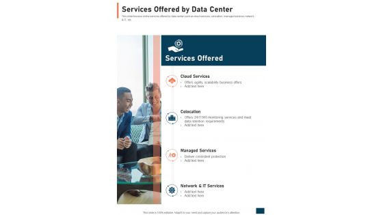 Services Offered By Data Center One Pager Sample Example Document