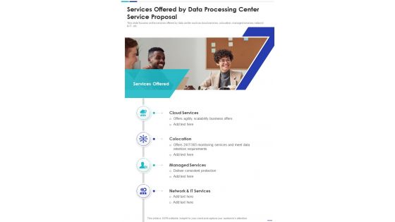 Services Offered By Data Processing Center Service Proposal One Pager Sample Example Document