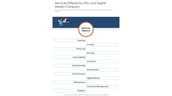 Services Offered By Film And Digital Media Company One Pager Sample Example Document