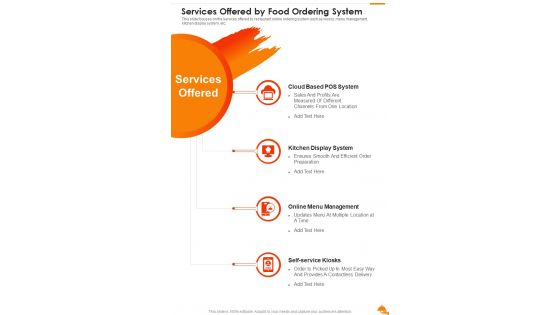 Services Offered By Food Ordering System One Pager Sample Example Document
