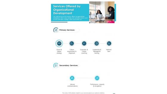 Services Offered By Organizational Development One Pager Sample Example Document