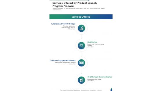 Services Offered By Product Launch Program Proposal One Pager Sample Example Document