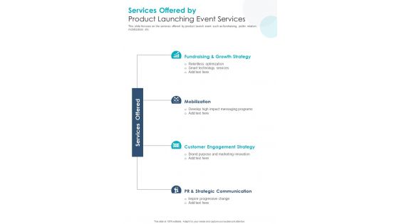 Services Offered By Product Launching Event Services One Pager Sample Example Document