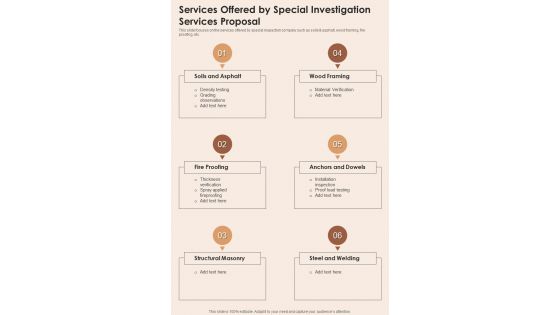 Services Offered By Special Investigation Services Proposal One Pager Sample Example Document