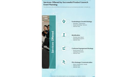 Services Offered By Successful Product Launch Event Planning One Pager Sample Example Document