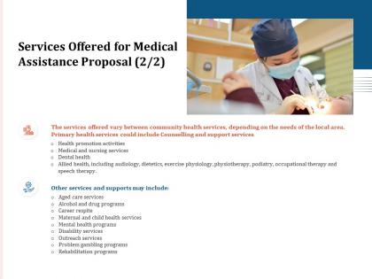 Services offered for medical assistance proposal ppt powerpoint presentation file