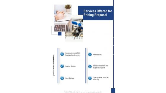 Services Offered For Pricing Proposal One Pager Sample Example Document