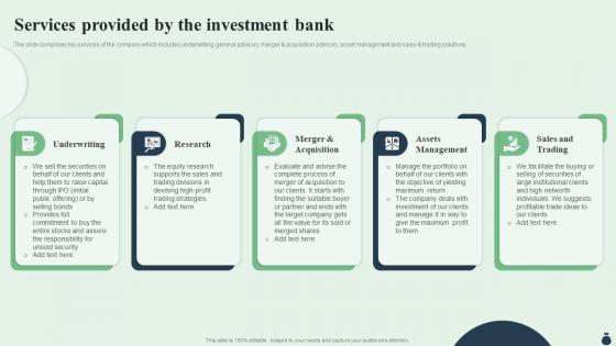 Services Provided By The Investment Bank Equity Debt Convertible Investment Pitch Book