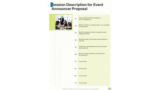 Session Description For Event Announcer Proposal One Pager Sample Example Document