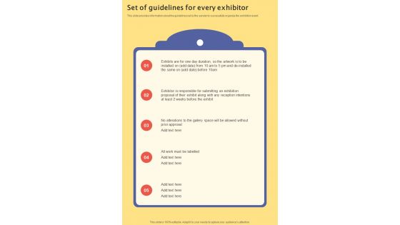 Set Of Guidelines For Every Exhibitor Photography Exhibition Proposal One Pager Sample Example Document