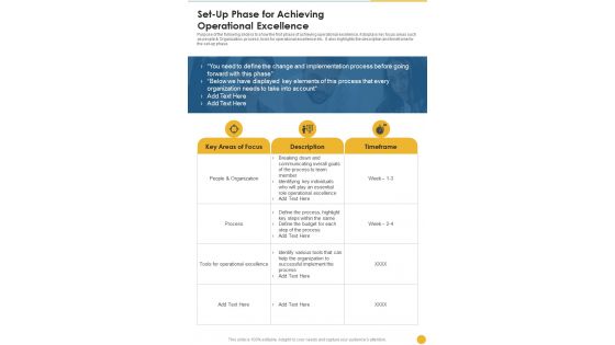 Set Up Phase For Achieving Operational Excellence One Pager Sample Example Document