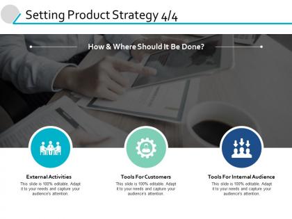 Setting product strategy external activities ppt powerpoint presentation icon deck
