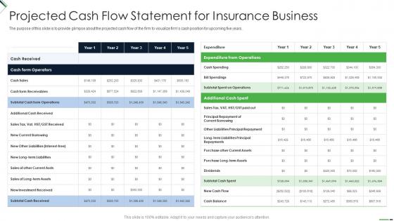 Setting Up Insurance Business Projected Cash Flow Statement For Insurance Business