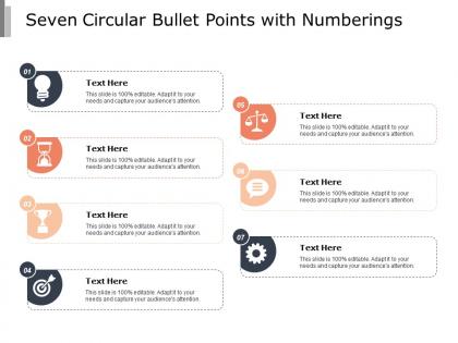 Seven circular bullet points with numberings