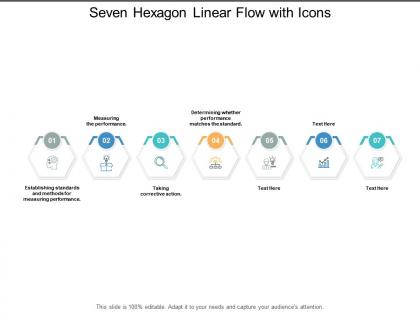 Seven hexagon linear flow with icons