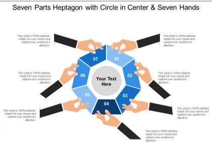 Seven parts heptagon with circle in center and seven hands
