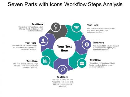 Seven parts with icons workflow steps analysis