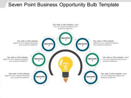 Seven point business opportunity bulb template powerpoint slide ideas