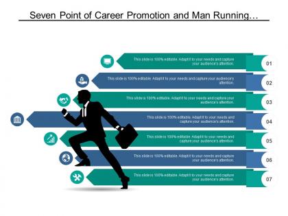 Seven point of career promotion and man running with briefcase graphic