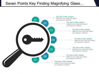 Seven points key finding magnifying glass with key icon