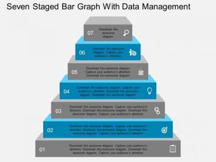 Seven staged bar graph with data management flat powerpoint design