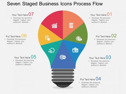 Seven staged business icons process flow flat powerpoint desgin