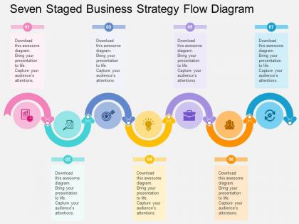 Seven staged business strategy flow diagram flat powerpoint design