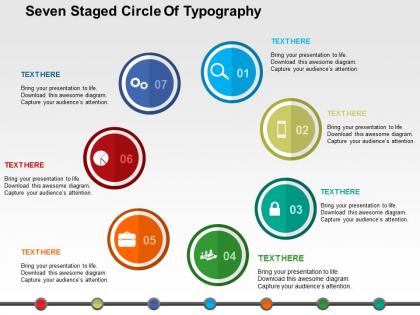 Seven staged circle of typography flat powerpoint design