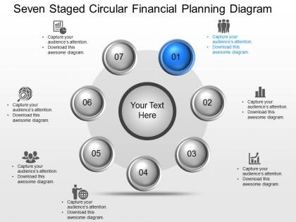 Seven staged circular financial planning diagram powerpoint template slide