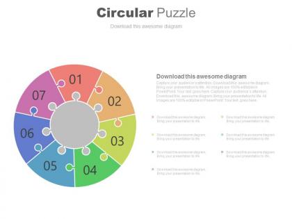Seven staged circular puzzle for business process powerpoint slides