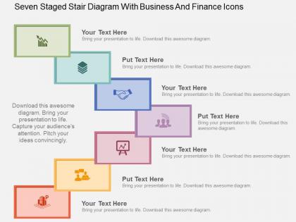 Seven staged stair diagram with business and finance icons flat powerpoint design