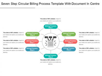 Seven step circular billing process template with document in centre