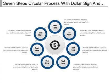 Seven steps circular process with dollar sign and text boxes