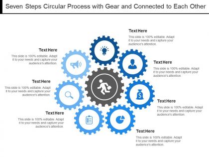 Seven steps circular process with gear and connected to each other