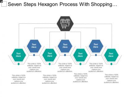 Seven steps hexagon process with shopping cart and boxes icon