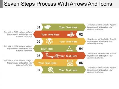 Seven steps process with arrows and icons