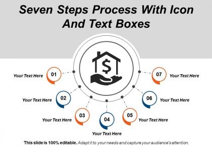 Seven steps process with icon and text boxes
