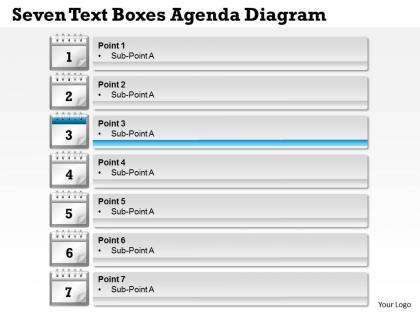 Seven text boxes agenda diagram