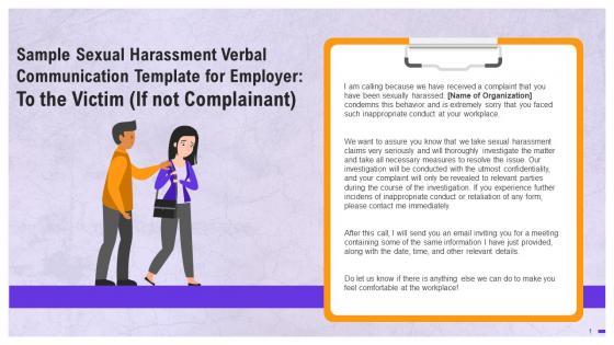 Sexual Harassment Communication Template for Employer to Victim Training Ppt