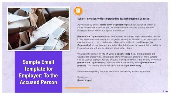 Sexual Harassment Email Template For Employer To Accused Person Training Ppt