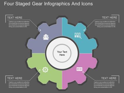 Sh four staged gear infographics and icons flat powerpoint design