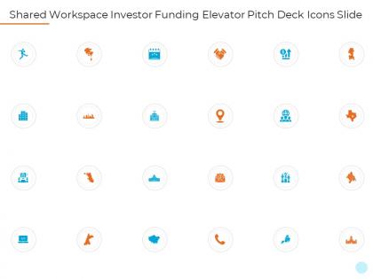 Shared workspace investor funding elevator pitch deck icons slide