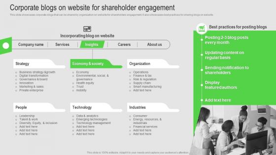 Shareholder Engagement Strategy Corporate Blogs On Website For Shareholder Engagement
