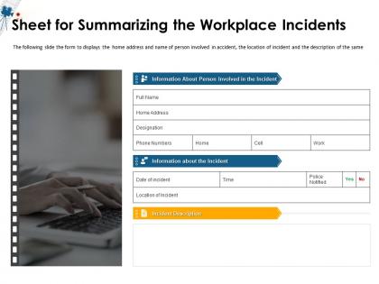 Sheet for summarizing the workplace incidents m1506 ppt powerpoint presentation icon tips