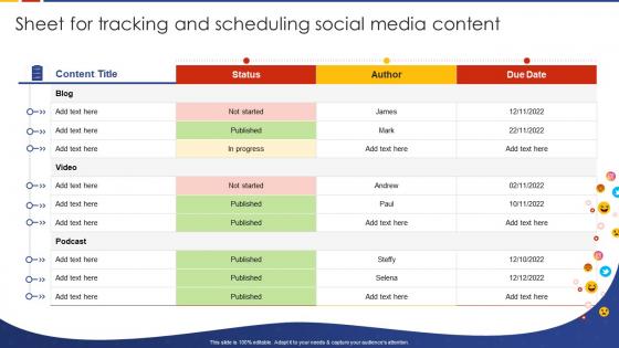 Sheet For Tracking And Scheduling Social Media Content Social Media Marketing Strategic
