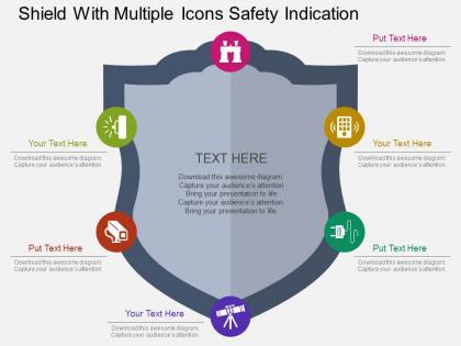 Shield with multiple icons safety indication flat powerpoint design