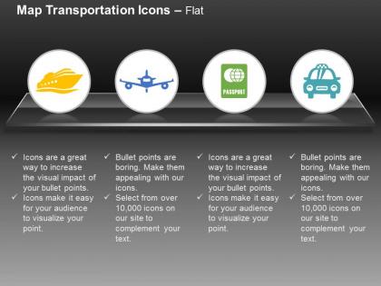 Ship plane passport car transport ppt icons graphics