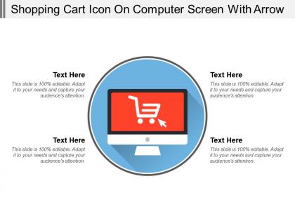 Shopping cart icon on computer screen with arrow