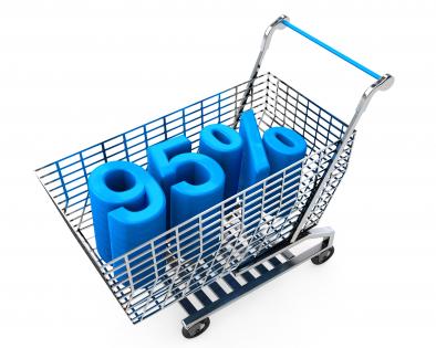 Shopping cart with ninety five percent discount stock photo