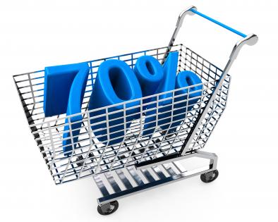 Shopping cart with seventy percent discount for sales and marketing stock photo